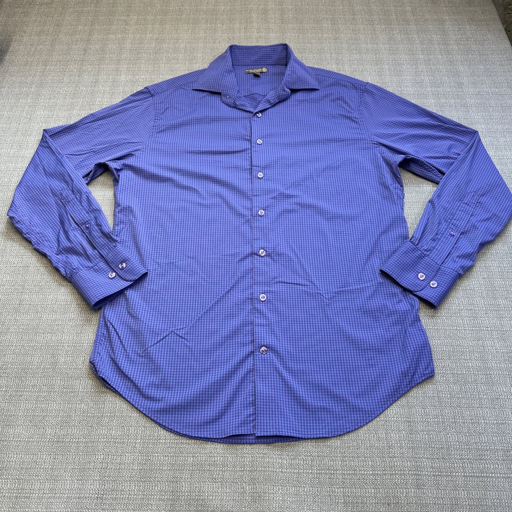 Peter Millar e4‎ Summer Comfort Shirt Mens Medium Blue Purple Gingham Check